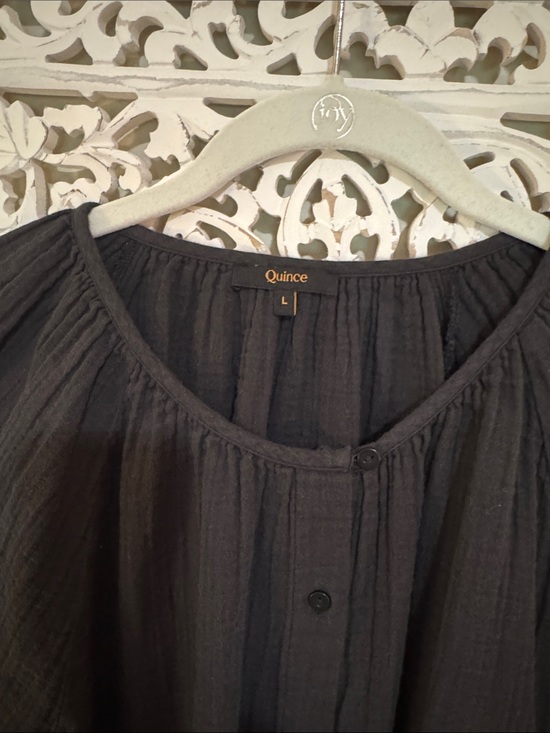 Quince Tops - Quince Women’s Organic Cotton Black Button-Front Peasant Top
